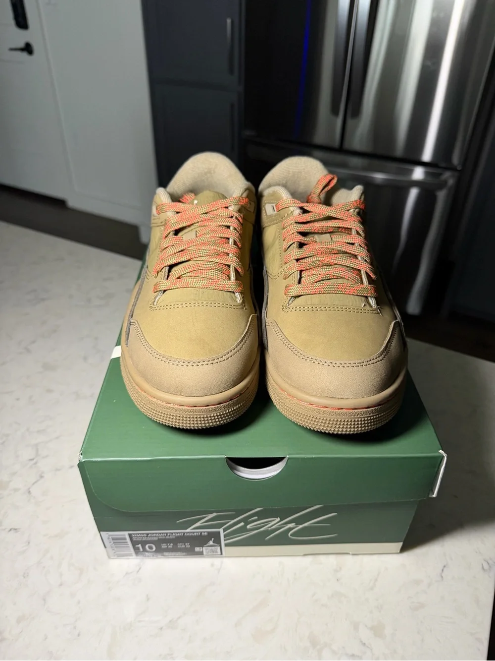 Jordan Flight Court Tan Sneakers with Orange Accent Laces